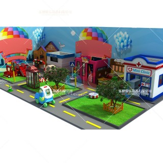 Anti-collision daycare wooden soft play amusement equipment children role play house park indoor playground kid playhouse